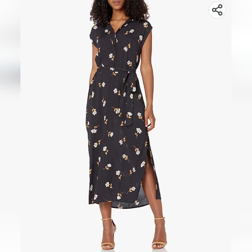 Billabong black collared button floral midi dress lovely ways size M